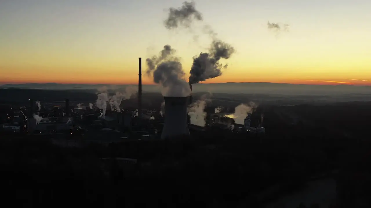 Aerial View of Coal Thermal Power Plant in Twilight