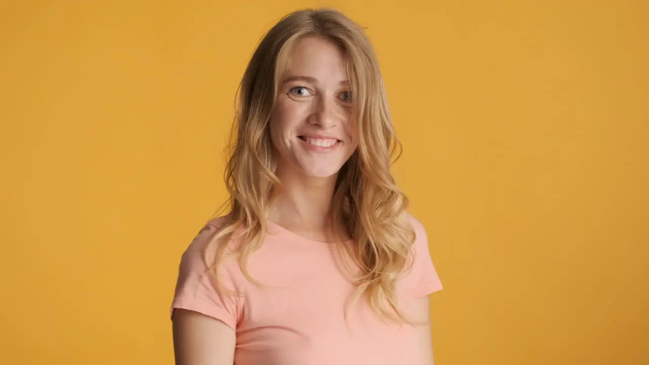 Caucasian woman turning to camera