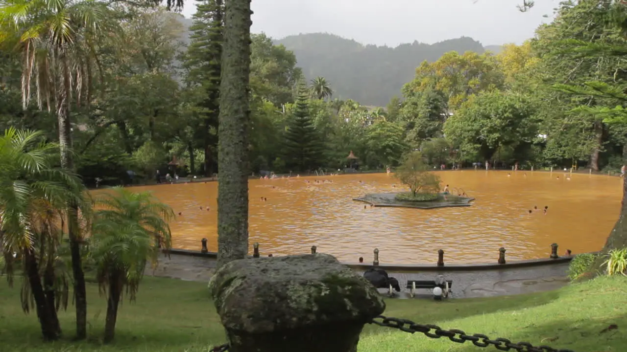 The Thermal Water Pool of Terra Nostra Park at Furnas on the Sao Miguel island