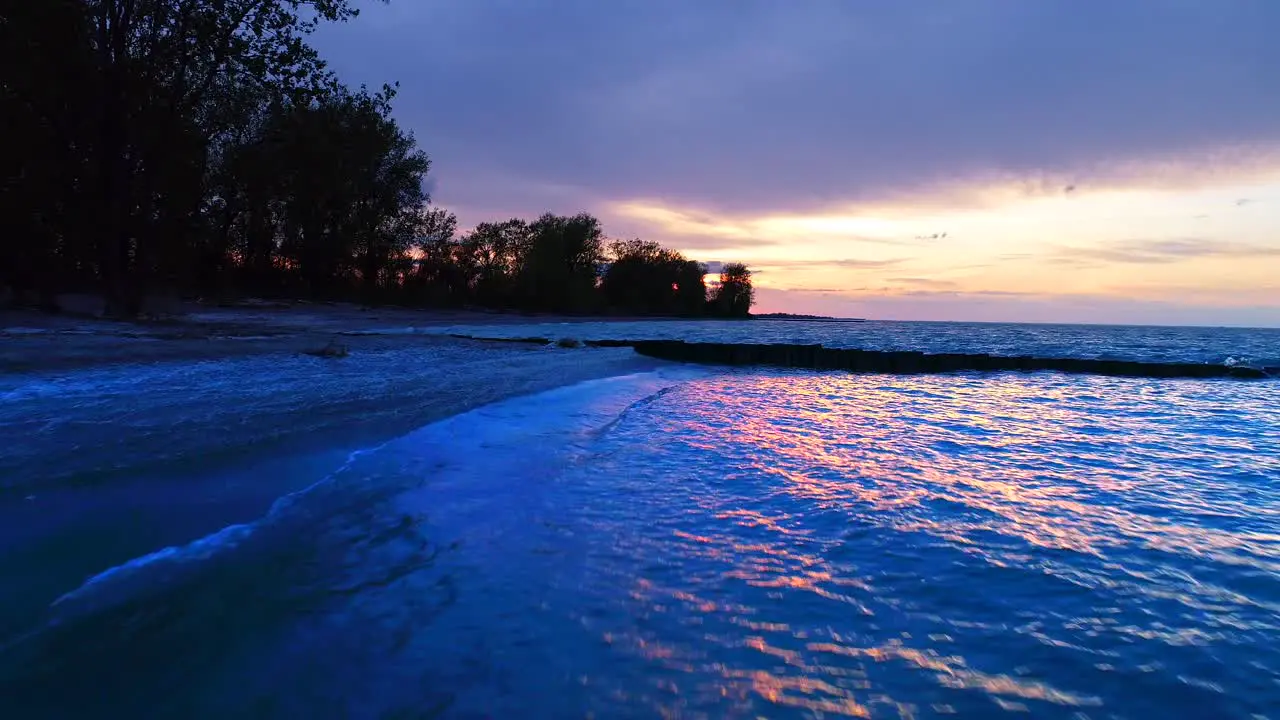 Drone Waves Washing At Shore Of Lake Drone Sunset Vacation Beach Great Lakes Aerial 4K Naturev