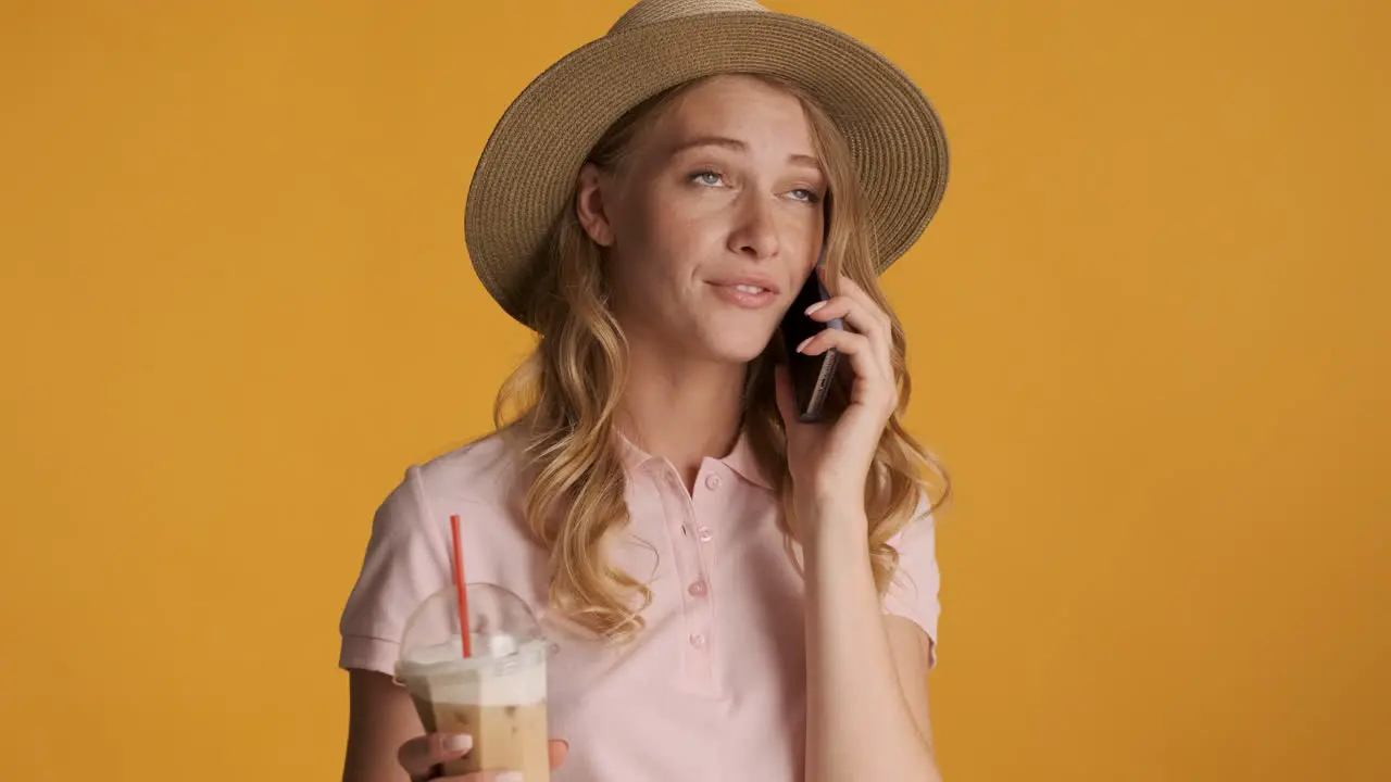 Caucasian woman having phone call during summer holidays