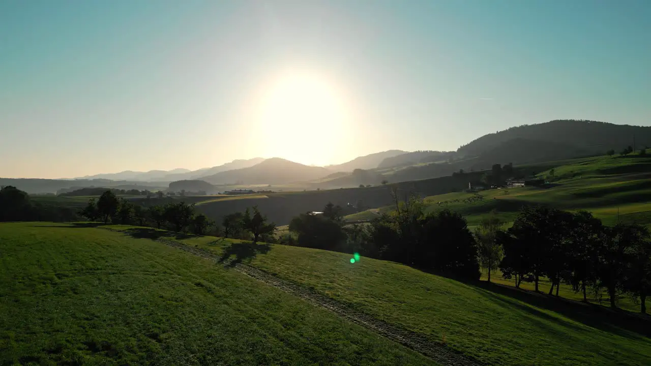 Truck flight in a beautyful swiss landscape during sunrise