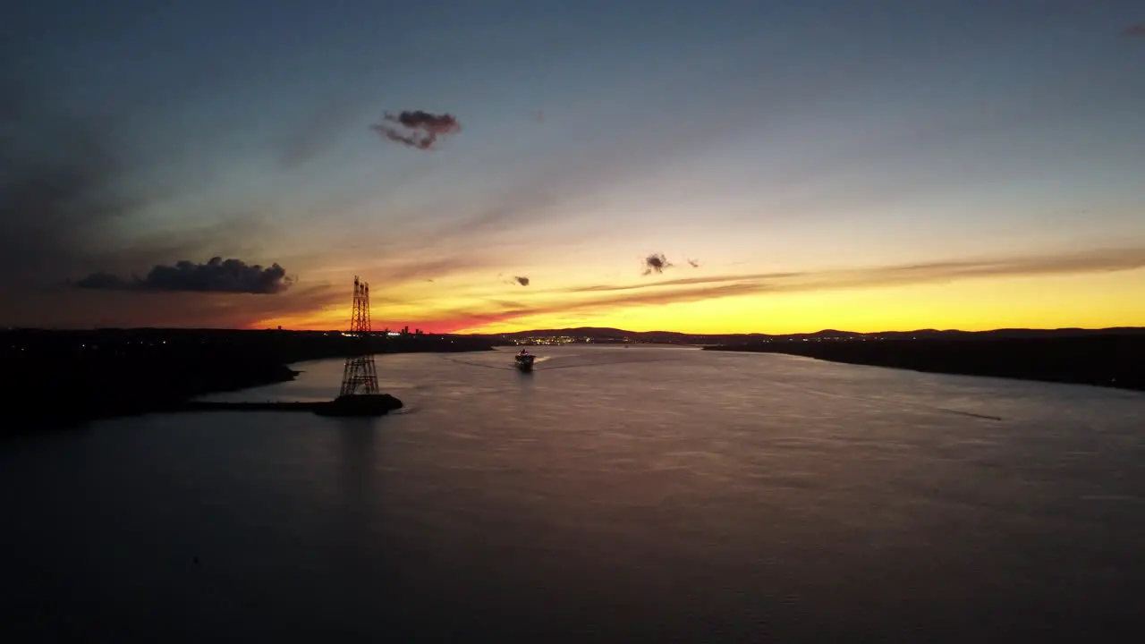 Aerial drone Distant view of a cruise ship