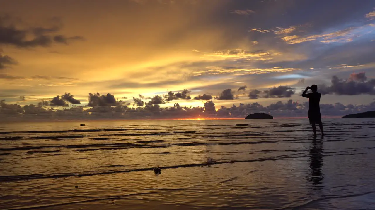 Picturesque Colorful Sunset at Tanjung Aru beach in Kota Kinabalu city