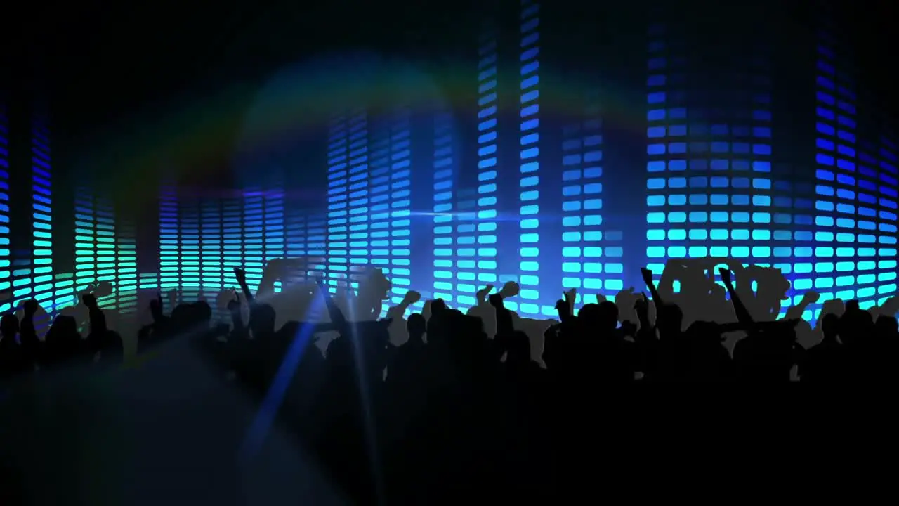 Animation of crowd dancing in music club and lights