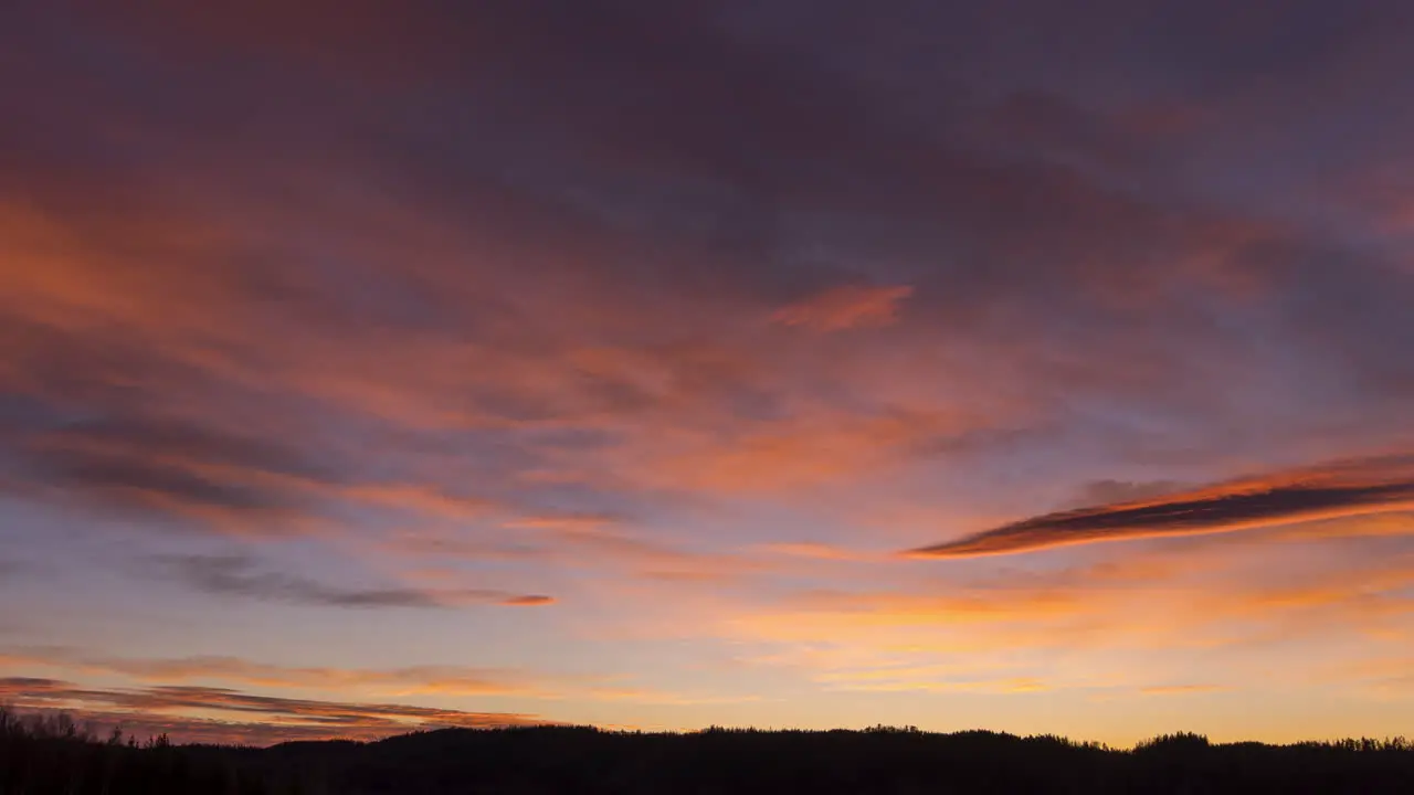 Glowing sunset clouds with golden pink and purple colors Timelapse Cloudscape