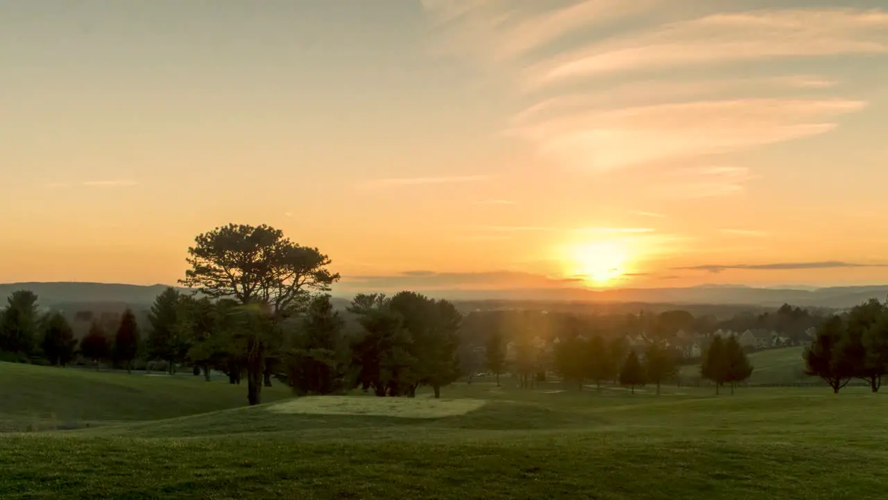 Beautiful Golden Sunset on golf course hills in Blacksburg Virginia Timelapse