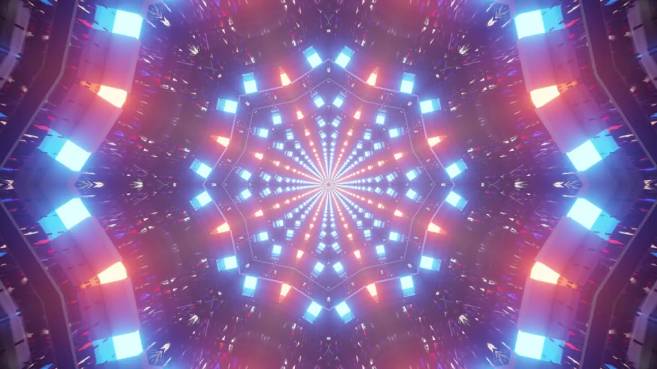 Flower shaped tunnel in a kaleidoscope style of colors