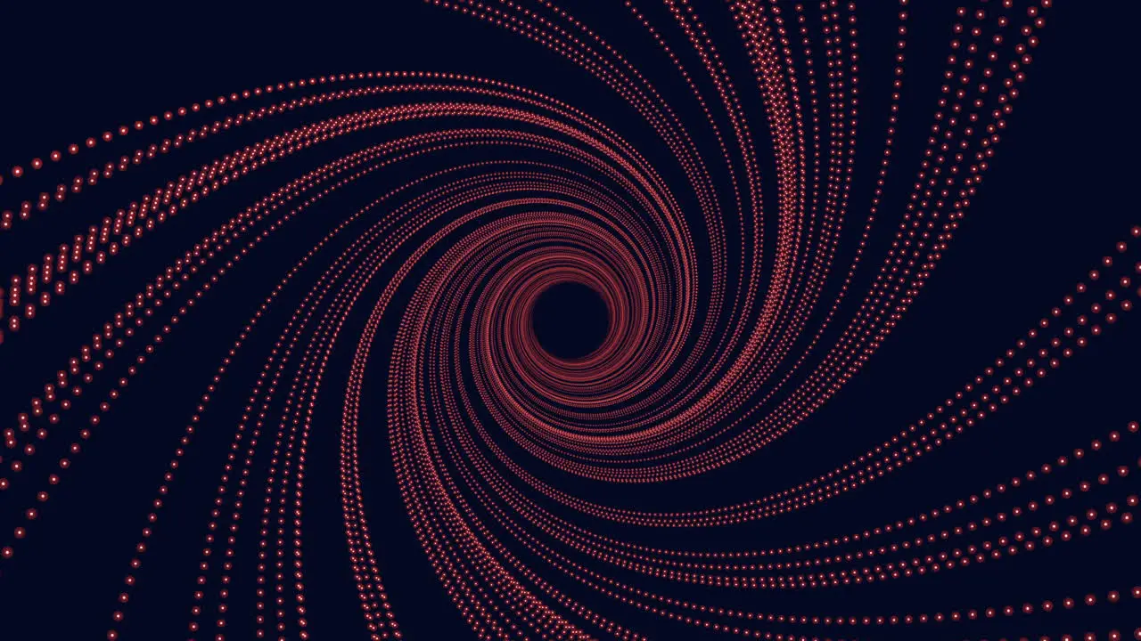 Dots in spiraling motion form vortex on dark background