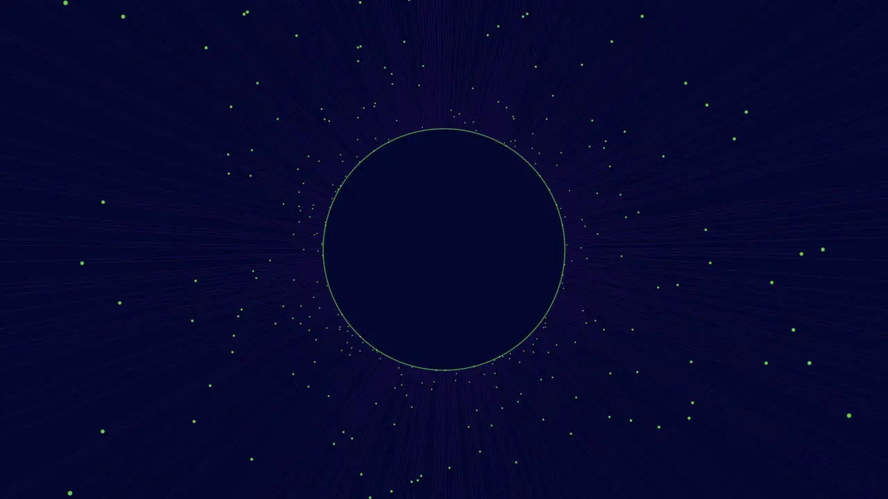 Cosmic connection black circle with white dots and starry blue background