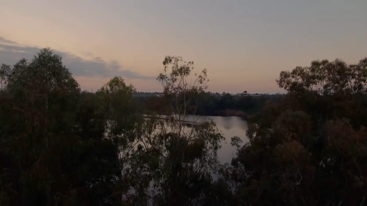 Flock of ducks flying over lake-dam in Nicosia Cyprus late in the afternoon