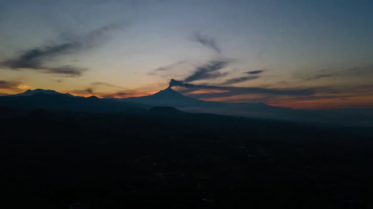 Hyperlapse of volcanic ash eruption of Popocatepetl volcano at sunrise