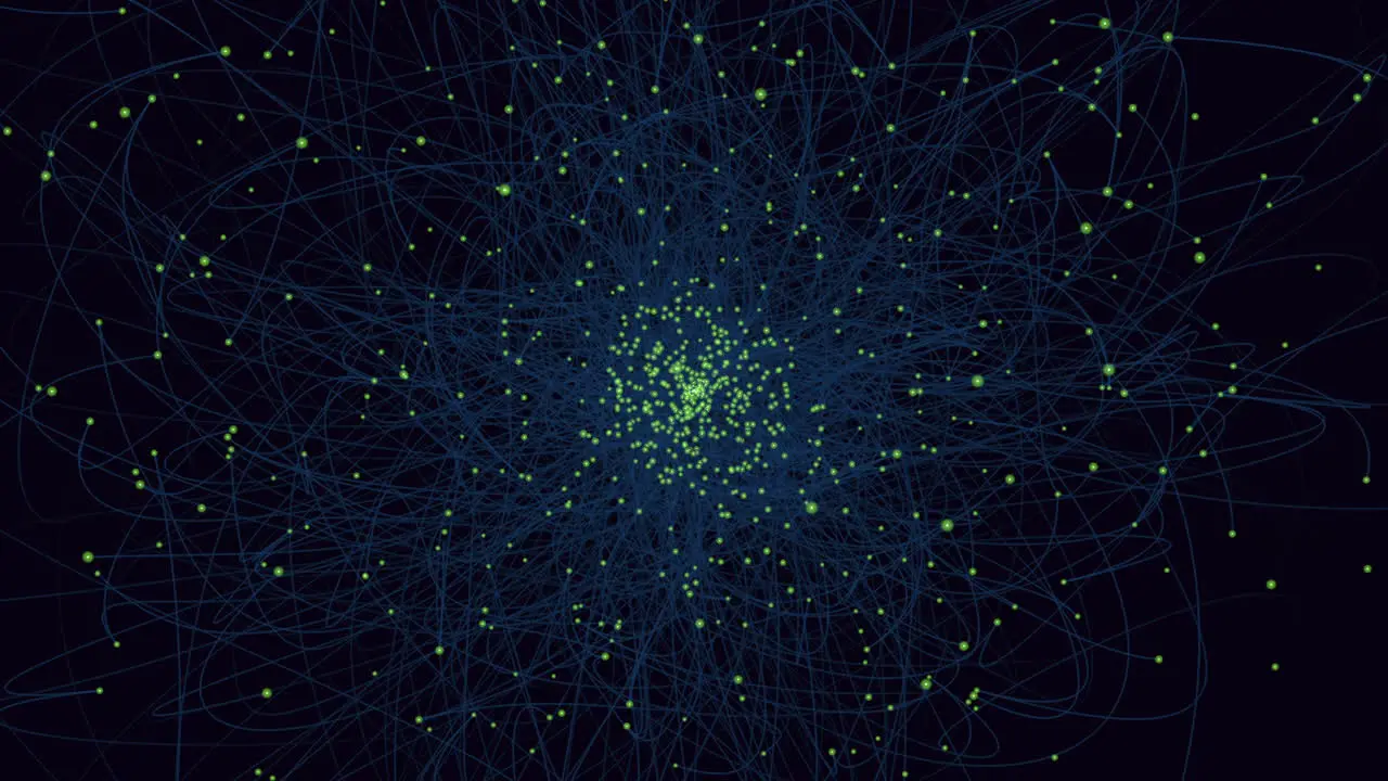 Circular arrangement of lines and dots connected and scattered