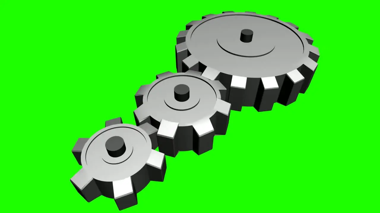 Looped animation of 3D cogs turning on green background to remove the green use a standard chroma