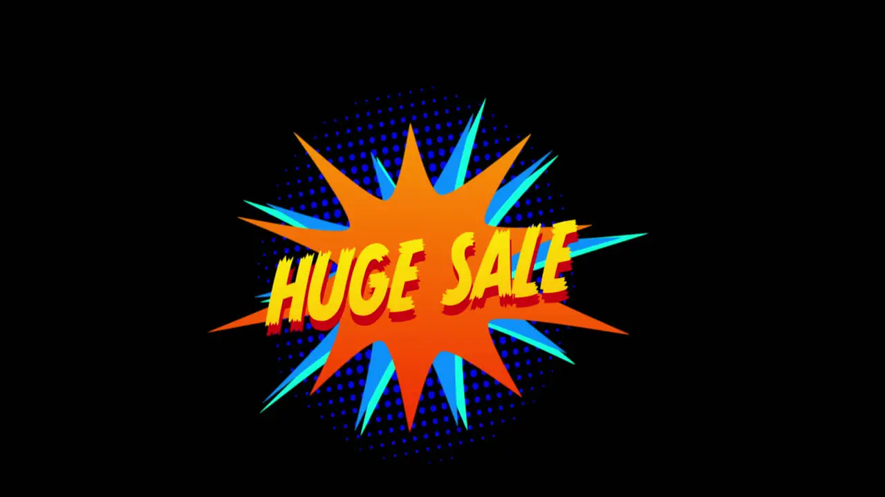 Words Huge Sale in front of orange and blue explosion effect