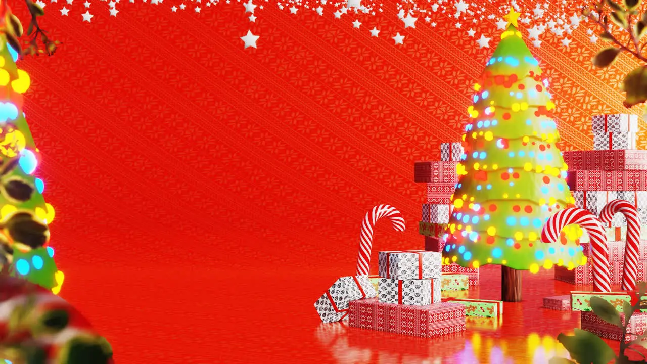 Christmas tree with garlands on red background