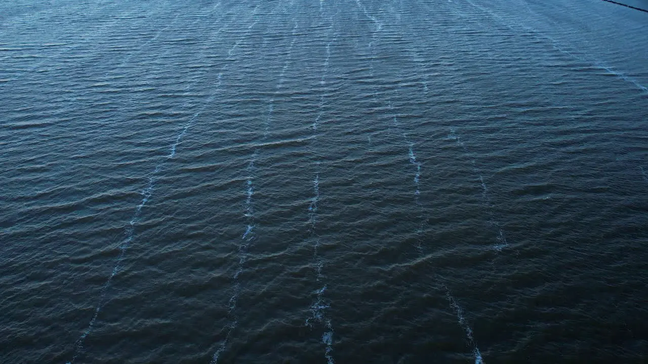 Langmuir circulation occurring on water surface in December shot from a drone