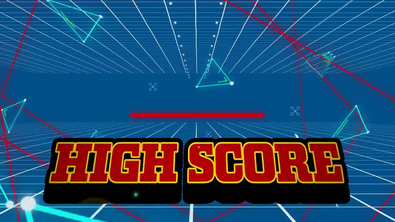 Animation of high score in blue space with lines and triangles