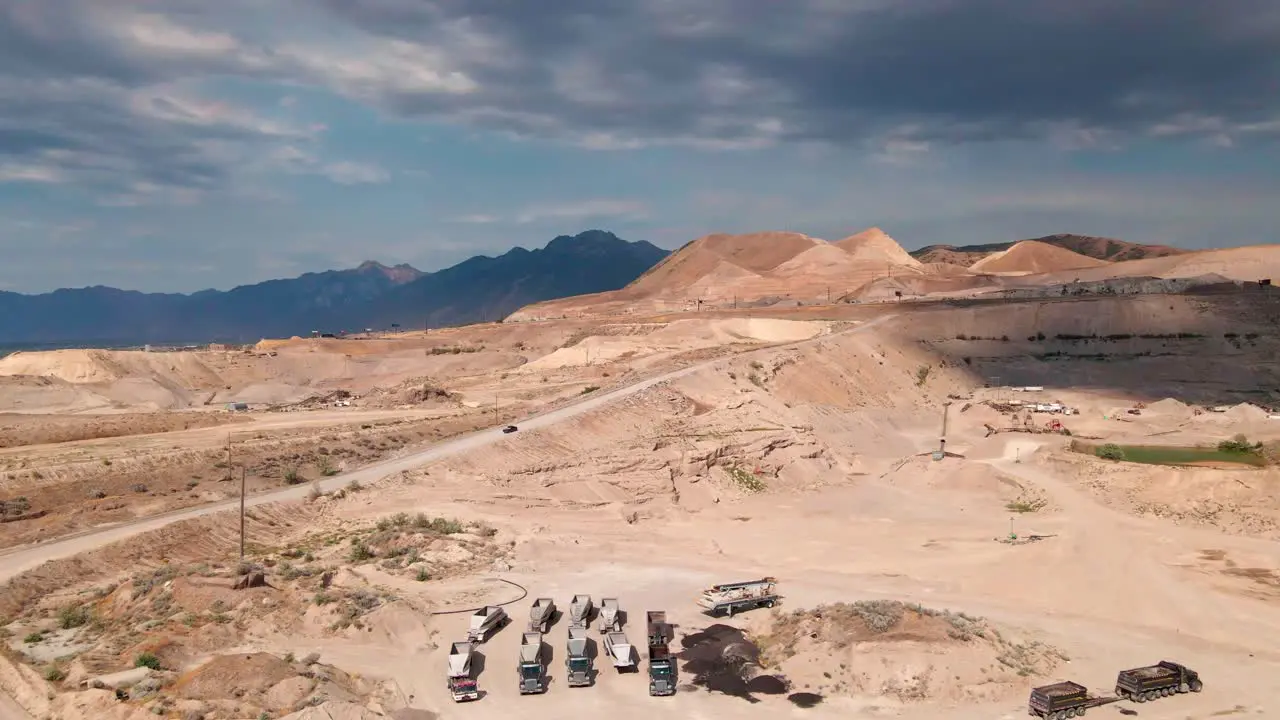 Dirt Road next to Gravel Pit at Bluffdale Utah Aerial Wide Shot