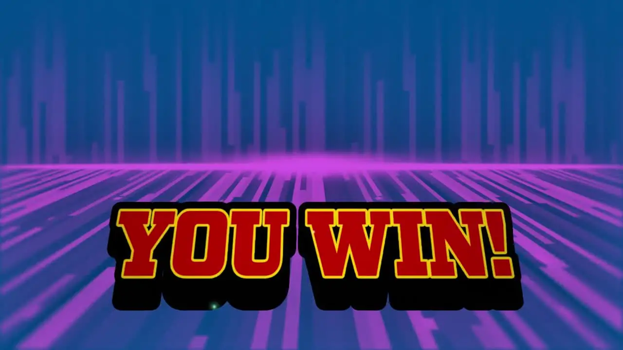 Animation of you win in blue and pink space