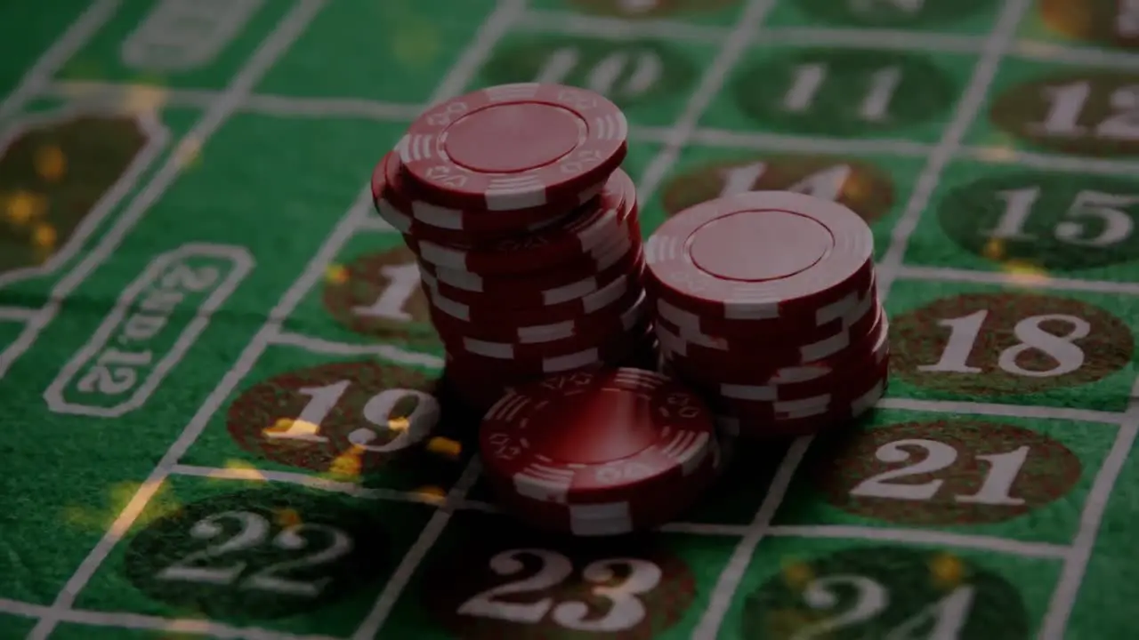 Animation of stacks of casino game chips and cards on board