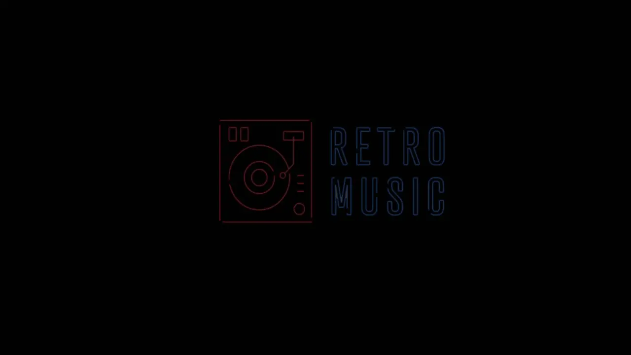 Animation of retro music text over black background