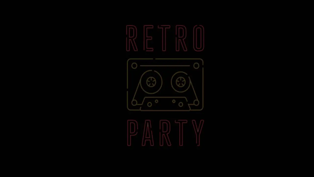 Animation of retro party text over black background