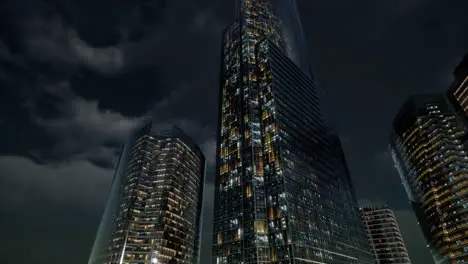 Glass Skyscrpaer Office Buildings with dark sky