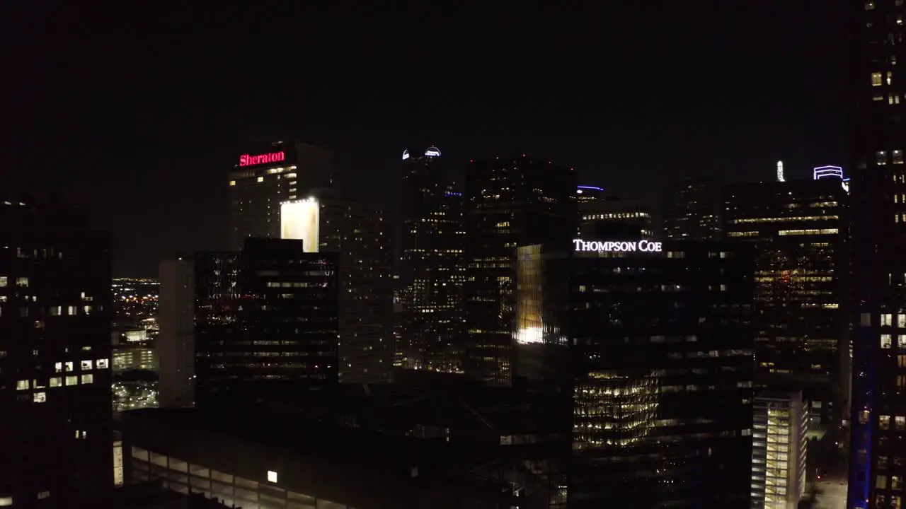 Aerial shot of the Thompson Coe skyscraper in downtown Dallas Texas