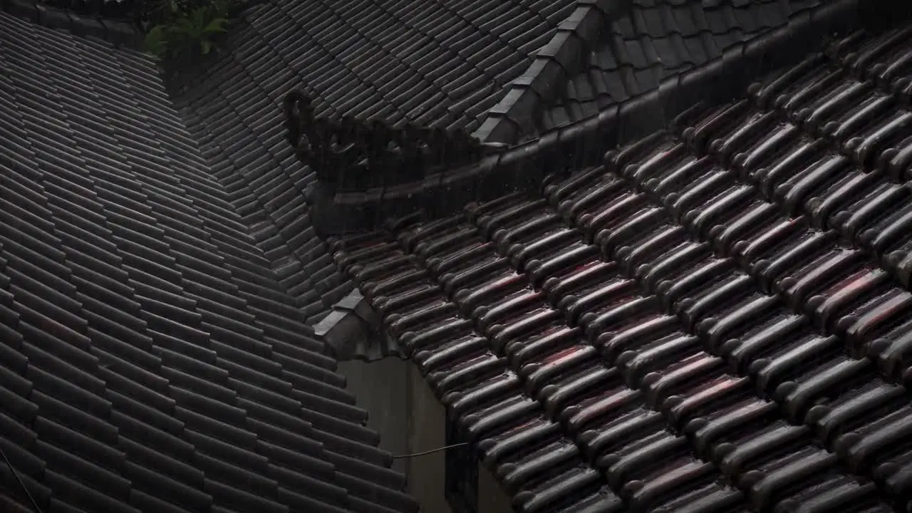 Ancient Roof Tiles On Typical Houses During Rainy Season In Indonesia