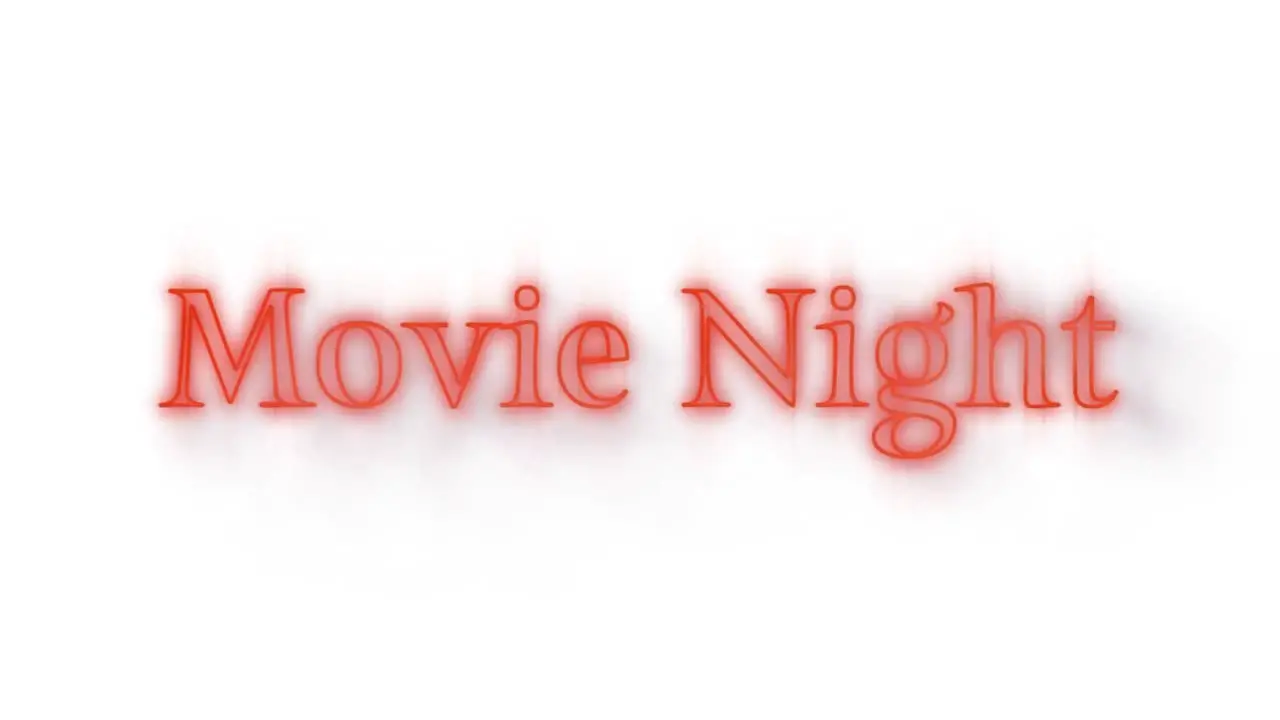 Movie night sign in red neon on white background