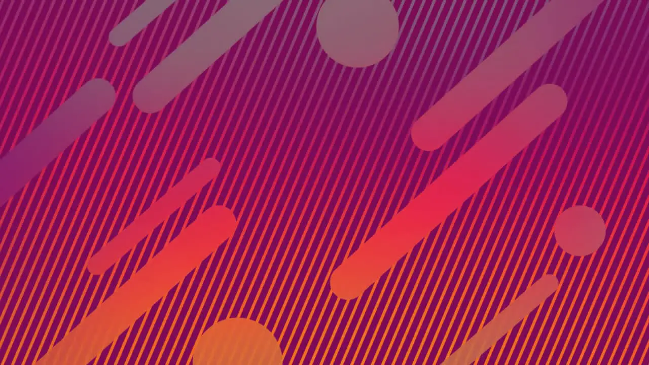 Animation of colourful shapes over purple striped background