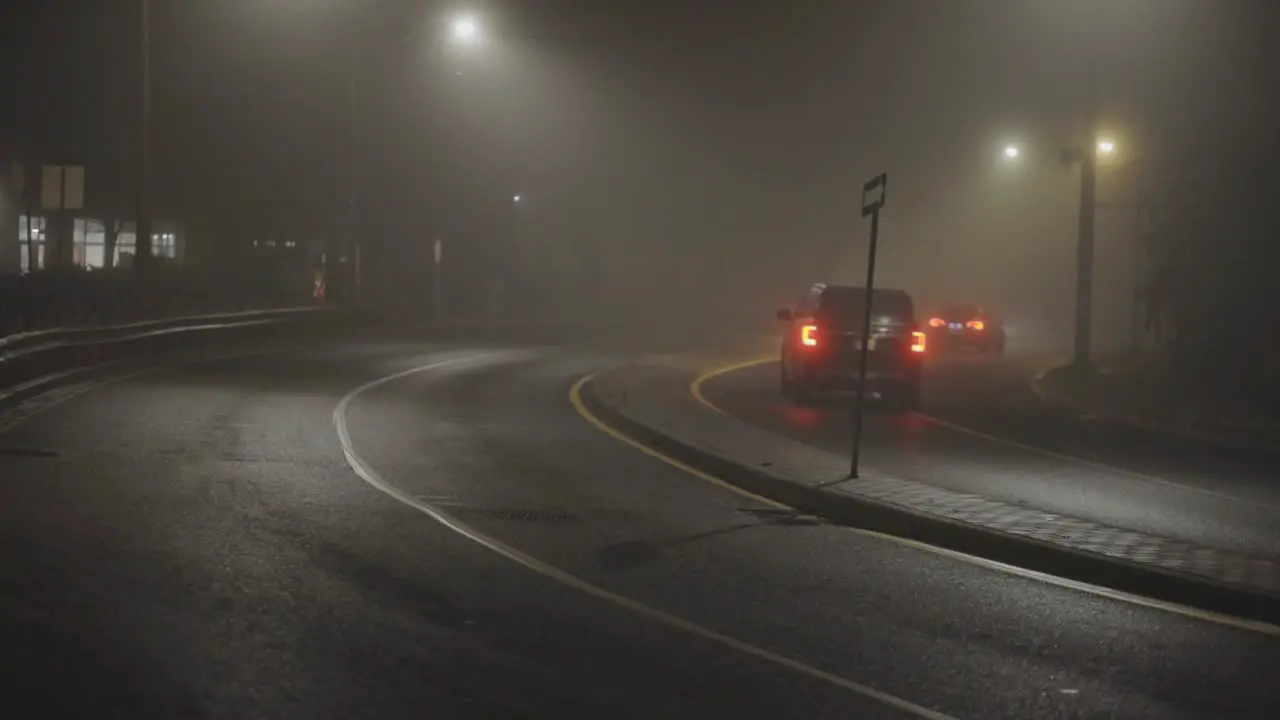 Vehicles Night Time Driving In Fog wide static