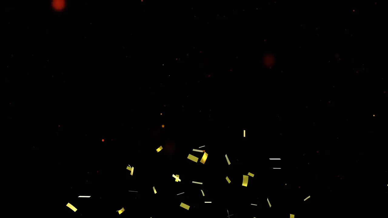 Animation of confetti falling over glowing lights on black background