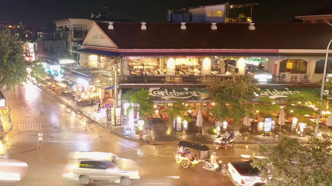 Long Exposure Medium Timelapse of the Entrance to Pub Street at Night