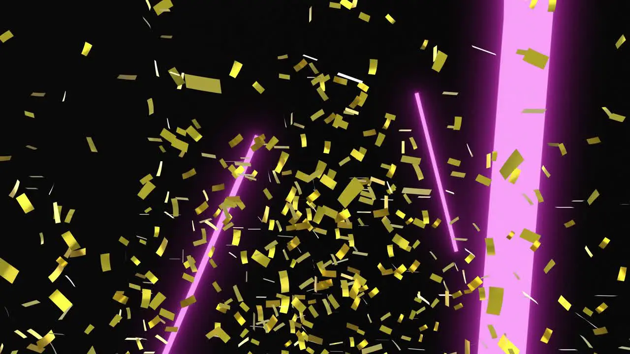 Animation of gold confetti falling with neon lights