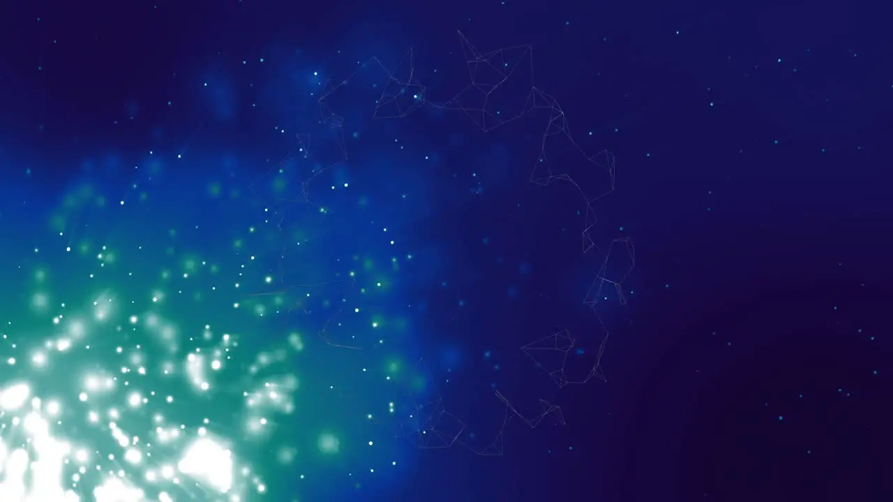 Animation of confetti falling over glowing lights on blue background