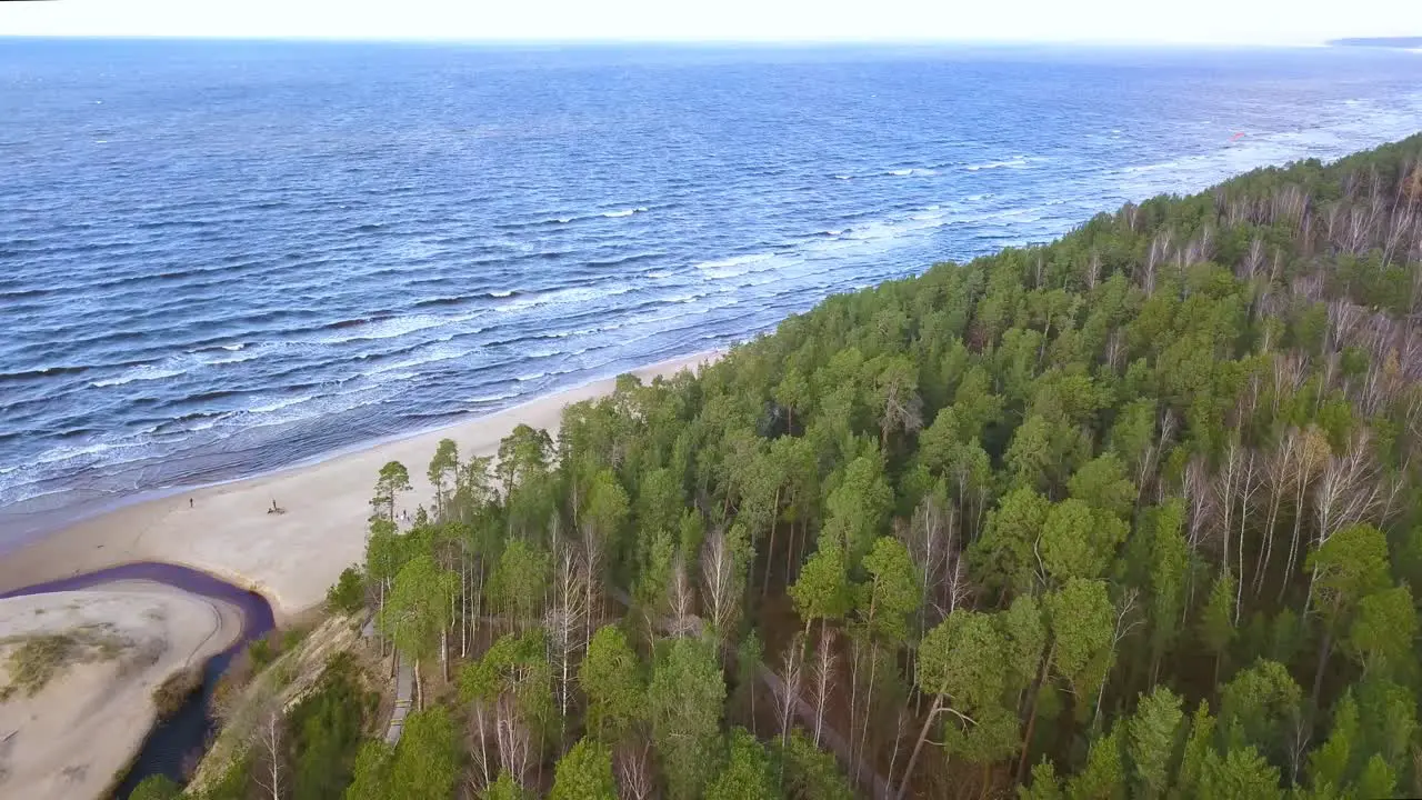 Birds eye view of mother nature showing calm waves reaching sandy beach