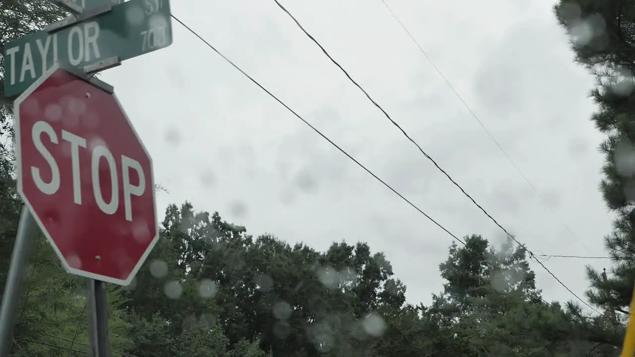 Rainy View From Car Window In A Small Town In North Carolina