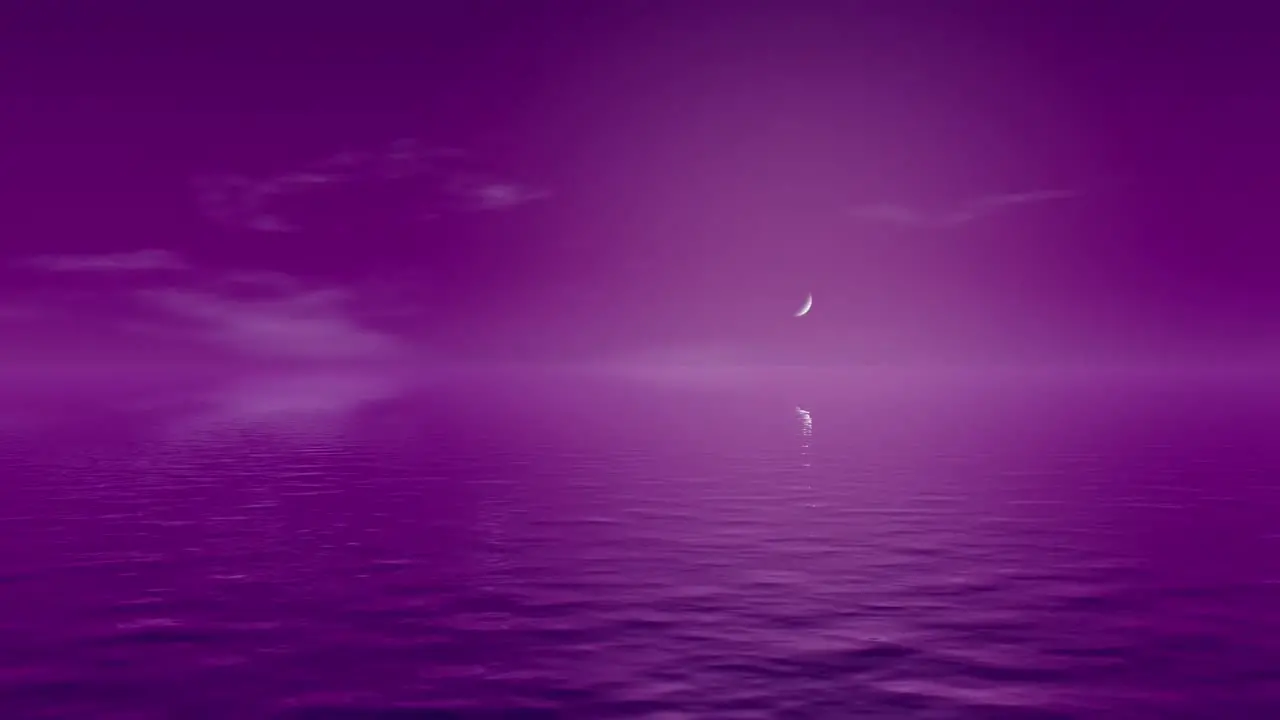 An endless night ocean shrouded in a purple haze