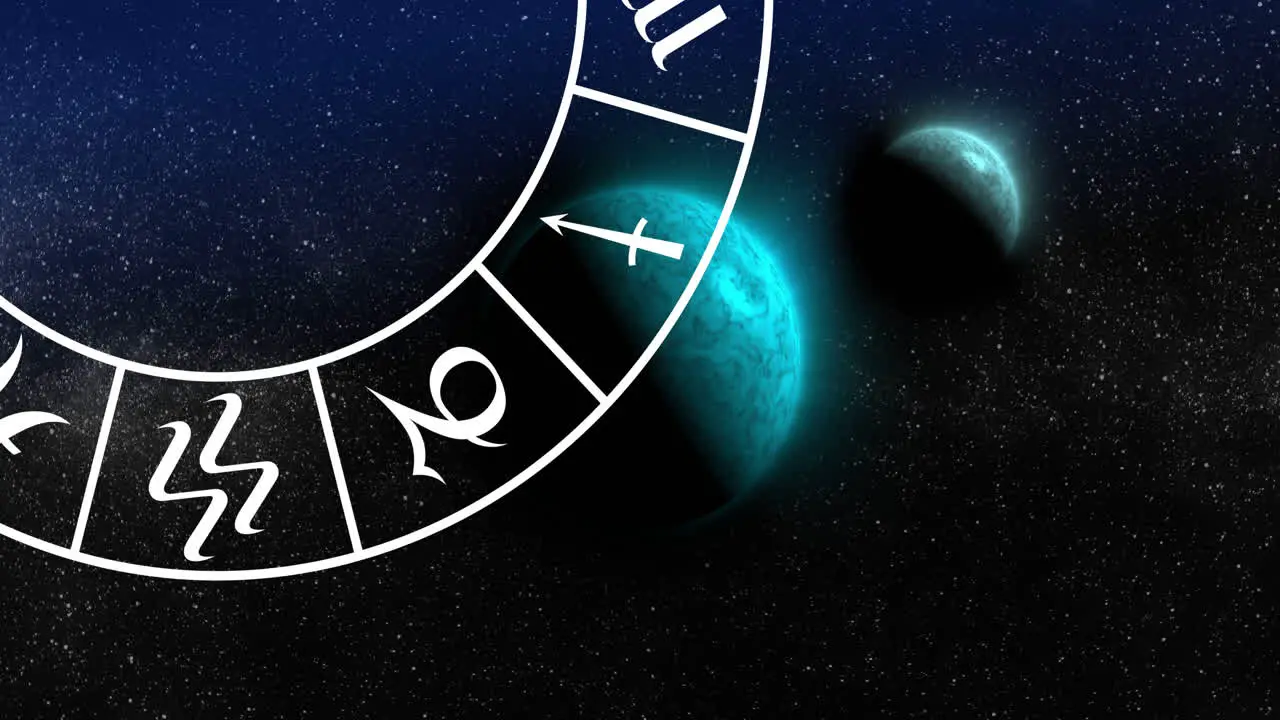 Animation of green planets and zodiac in black space