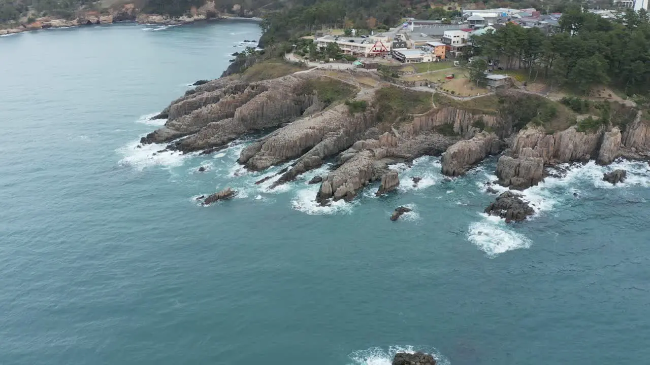 Tojinbo Aerial Coastline View of Volcanic Causeway