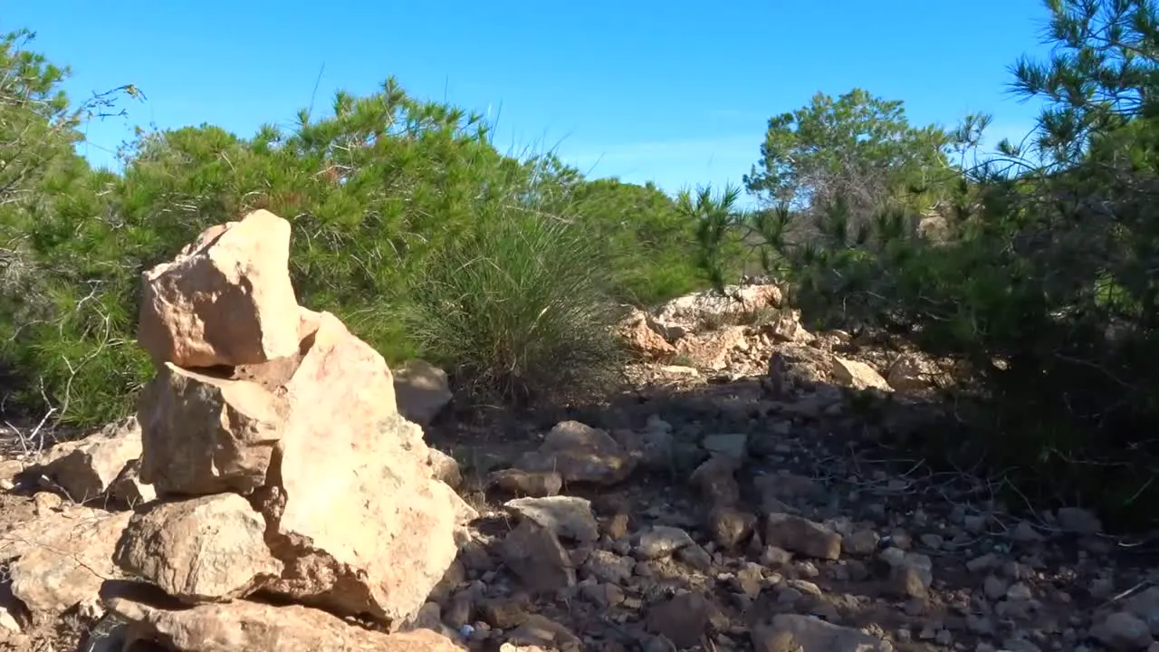 a Panning shot of a pile of stones on top of each other