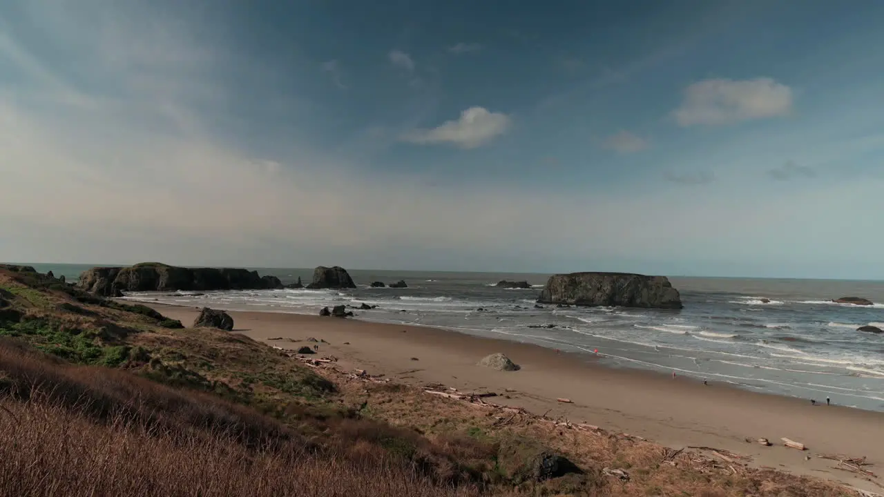 Ocean waves breaking on sandy Bandon beach Oregon