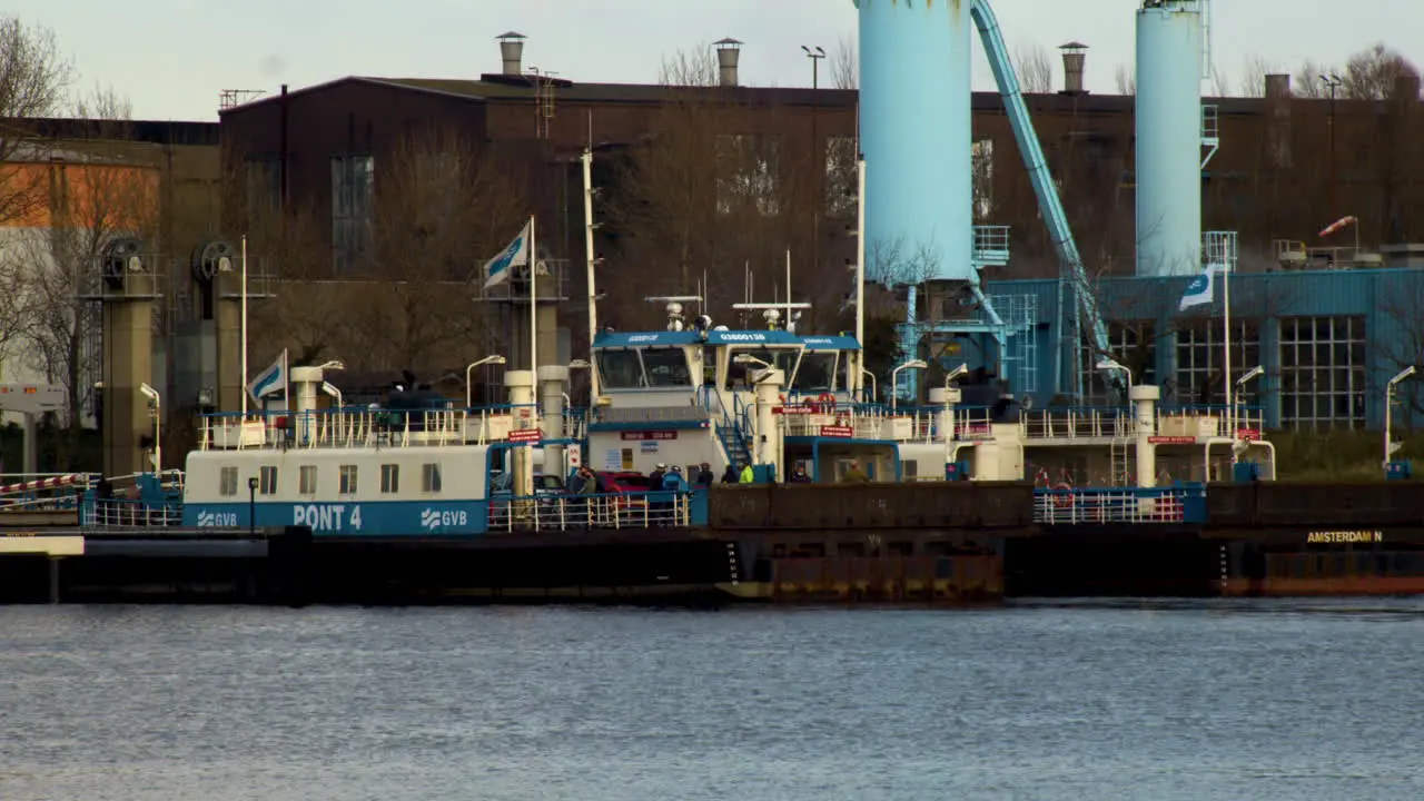 Amsterdam ferry docking on industrial park close