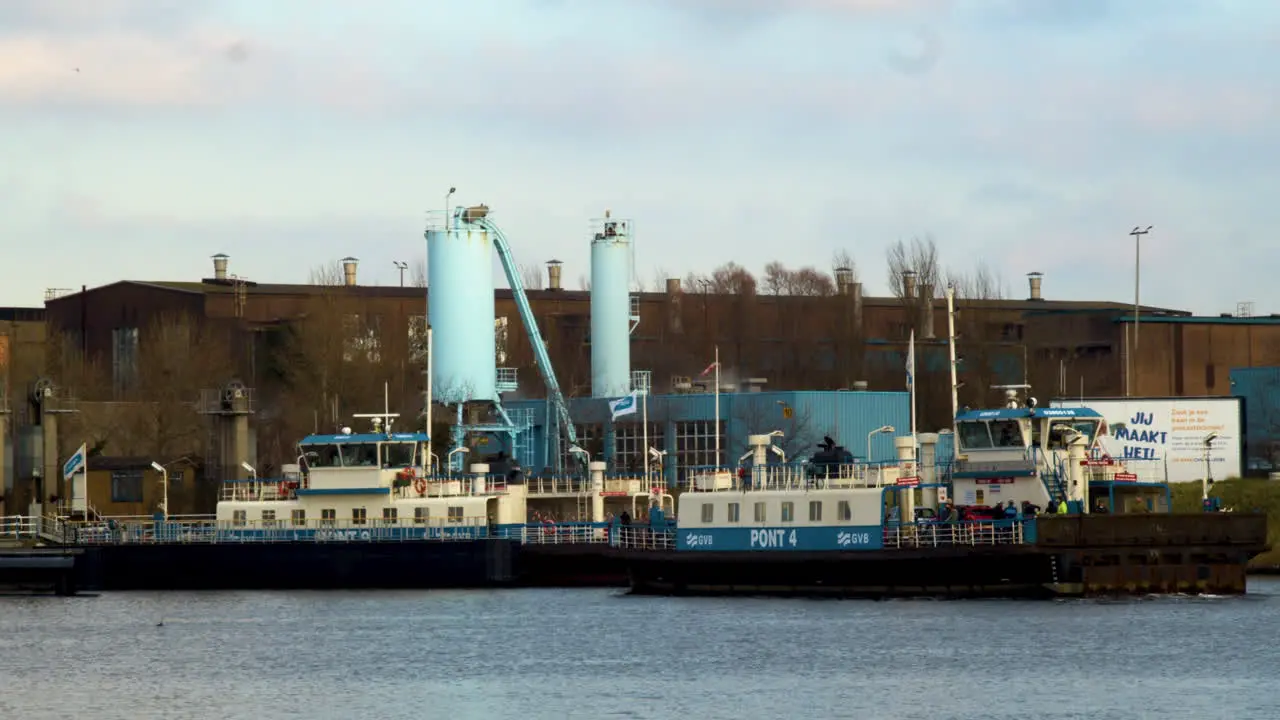 Amsterdam ferry docking on industrial park wide