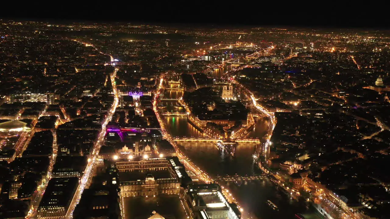 Paris by night aerial shot ile de la cite Notre Dame de Paris France la seine