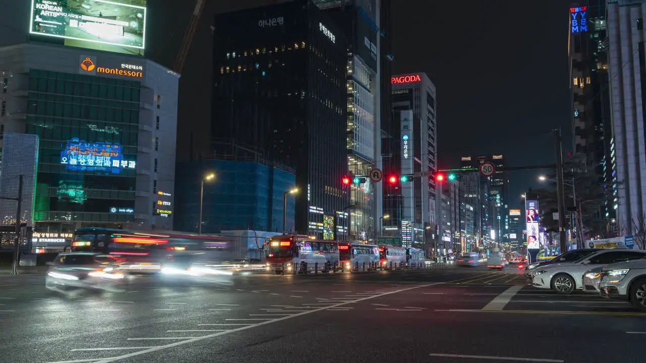 Timelapse of Cars Moving on Gangnam-daero at Night Seoul Zooming