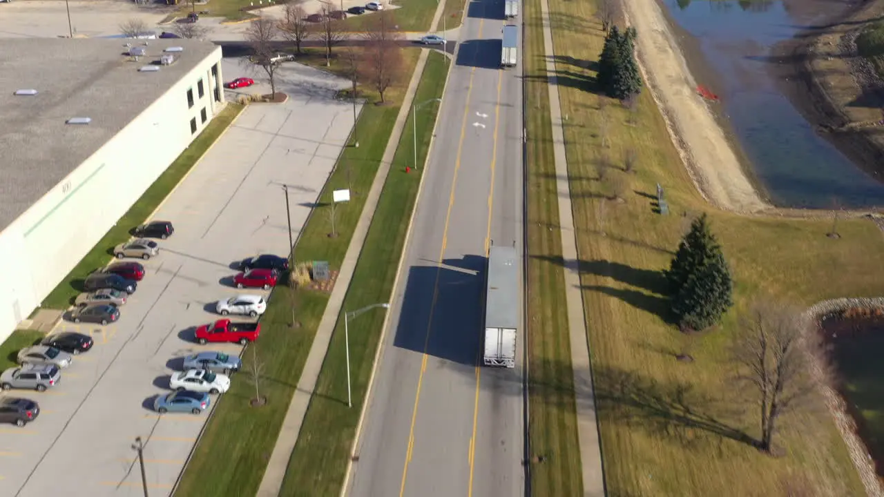 tractor trailers on highway going through logistics area Bolingbrook Chicago