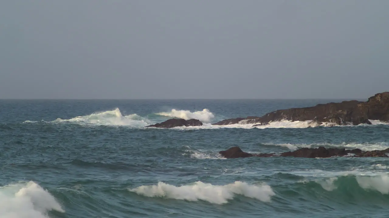 Waves Crashing Rocky Coast Of Fistral Bay Newquay England slow motion